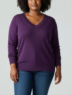 Lane Bryant Deep Purple V-Neck Sweater Top Size Women's 3X